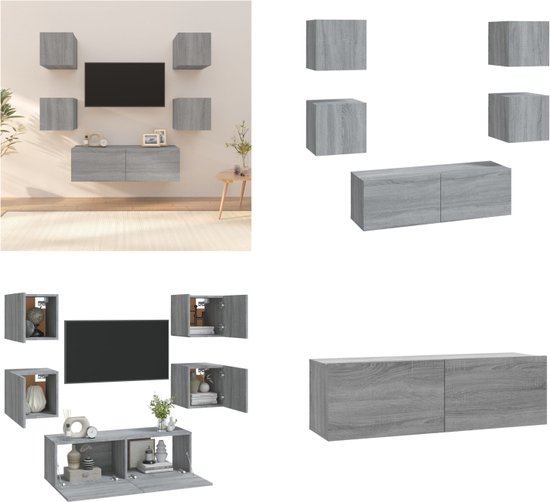 vidaXL Ensemble de meubles muraux TV Bois décoré Chêne Sonoma gris - Unité murale TV - Unités murales TV - Meuble TV - Meuble TV