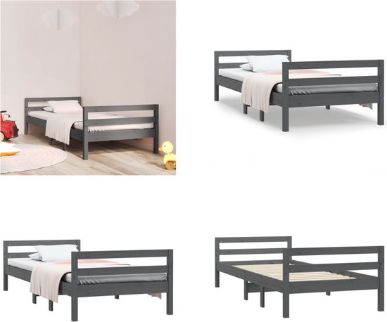 vidaXL Bedframe 75x190 cm massief grenenhout grijs - Bedframe - Bedframe - Eenpersoonsbed - Bed
