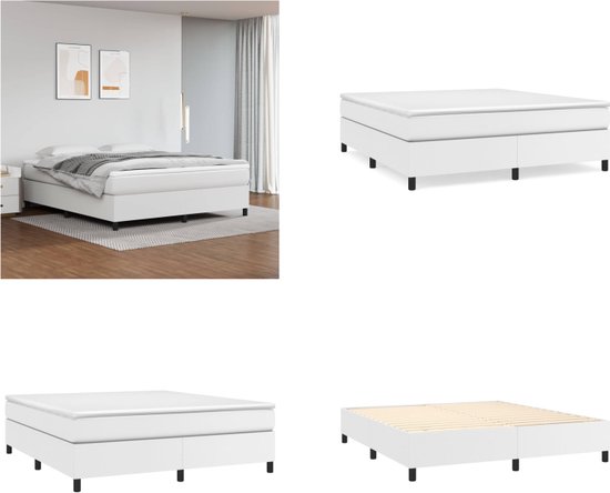 Collage van een wit boxspringbed, met en zonder matras, en met de lattenbodem zichtbaar.