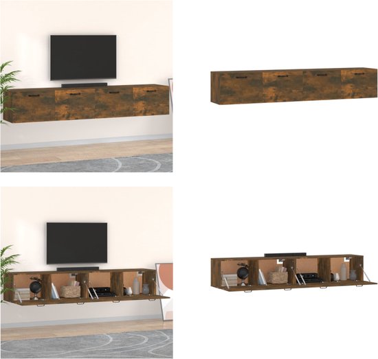 vidaXL Wandkasten 2 st 100x36-5x35cm bewerkt hout gerookt eikenkleurig - Wandkast - Wandkasten - Hangkast - Hangende Kast