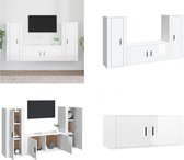 vidaXL 3-delige Tv-meubelset bewerkt hout hoogglans wit - Tv-kast - Tv-kasten - Tv-meubel - Hifi-meubel