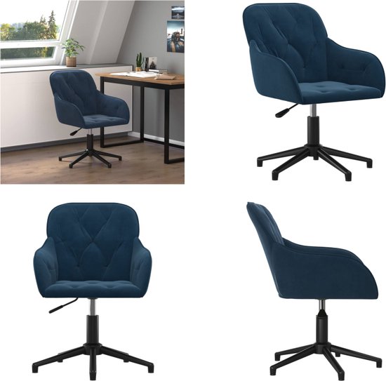 vidaXL Chaise de bureau pivotante Velours Bleu - Chaise de bureau - Chaises de bureau - Chaise - Chaise de bureau