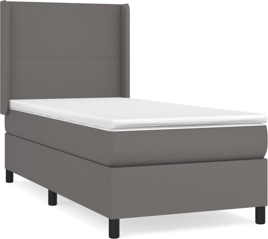 vidaXL Boxspring avec matelas Simili cuir Gris 90x200 cm - Boxspring - Sommiers - Lit - Meubles de couchage