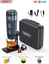 HiBrew Koffiemachine - Koffiezetapparaat - Draagbare Koffiemachine - 3-in-1 - Thermoskan - Met Capsule - Cup - Hot/Cold - Nespresso - Dolce Gusto - Oploskoffie - Zwart