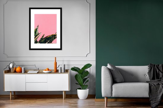 Fotolijst incl. Poster - Planten - Bladeren - Vrouwentong - Roze - Tropisch - 60x80 cm - Posterlijst