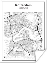 Poster Stadskaart - Rotterdam - Zwart Wit - 60x80 cm - Plattegrond