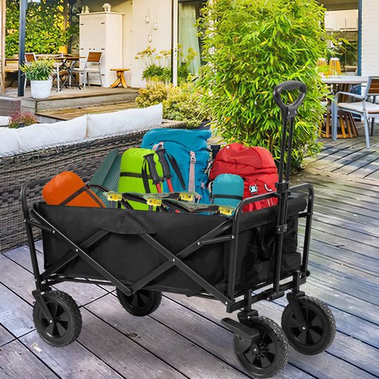 Bolderkar - Opvouwbaar - Bolderwagen - transportkar Kinderenvervoer Bolderkarren Tuinkar Kinderwagen met Duwstang Opvouwbare Draag Kar Bolder Wagen Strandkar Zwart van Bolderkar Opvouwbaar — afbeelding 5