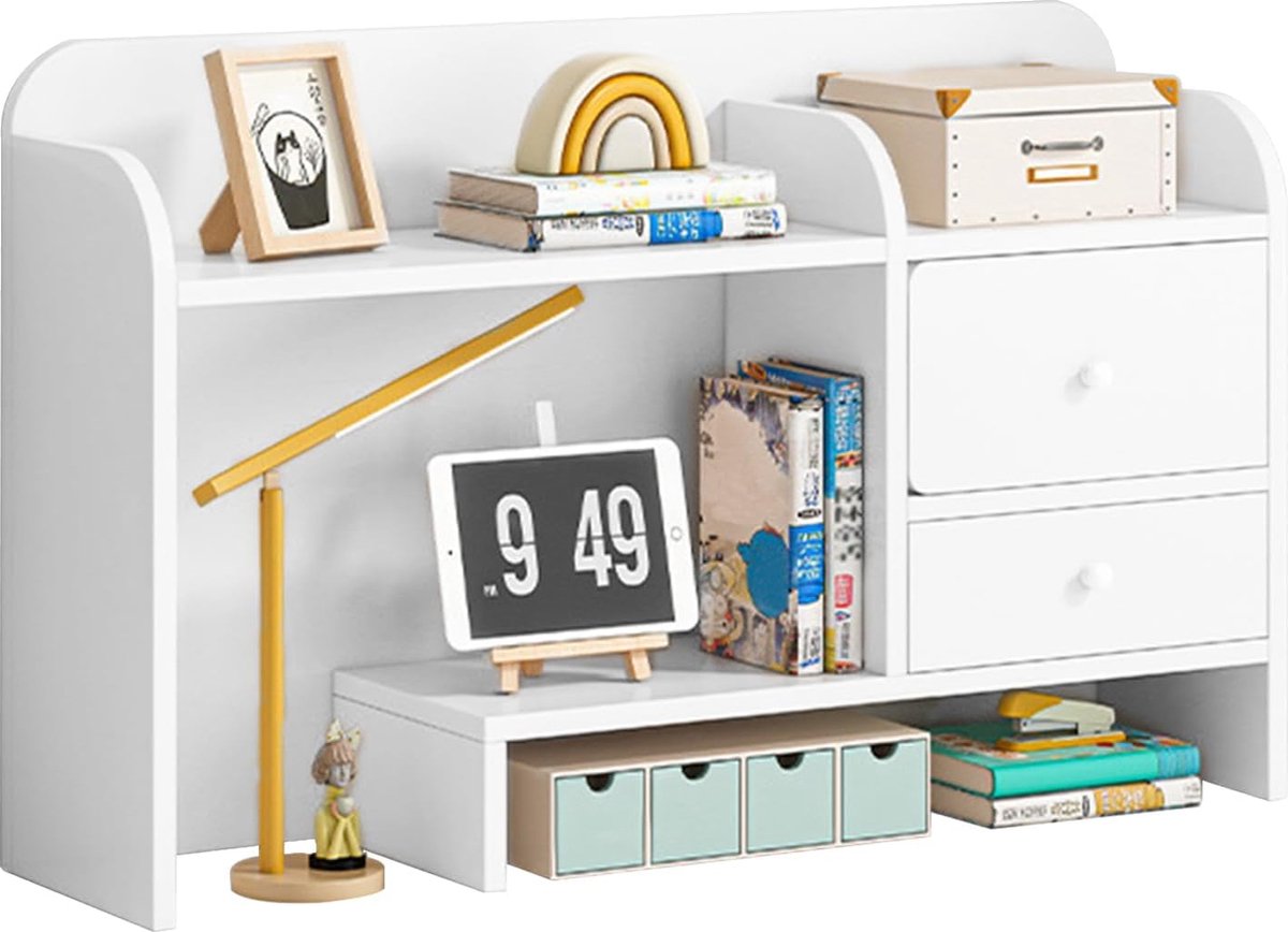 Desktopboekenkast, tafelplanken, bureauplank, doe-het-zelf-tafelplank met kast, meerlaagse boekenkast, kleine desktop-organizer, multifunctioneel opbergsysteem, tafelorganizer (60 x 54 x 19 cm)