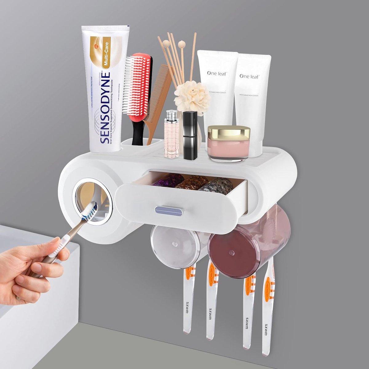 Organisation Salle De Bain Distributeur Dentifrice Shodiffy - Support Mural Avec 4 Porte-brosses Et Rangement Accessoire Salle De Bain Sans Perçage Organisation Salle De Bain Distributeur Dentifrice Shodiffy - Support Mural Avec 4 Porte-brosses Et Rangement Accessoire Salle De Bain Sans Perçage