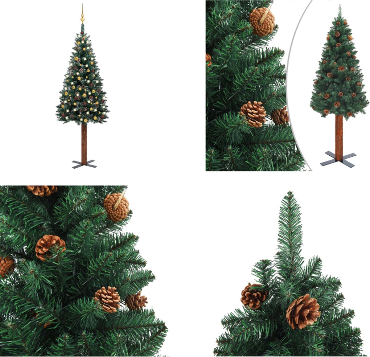 vidaXL Kerstboom met LED's en kerstballen smal 180 cm groen - Kunstkerstboom - Kunstkerstbomen - Kerstboom - Kerstdecoratie