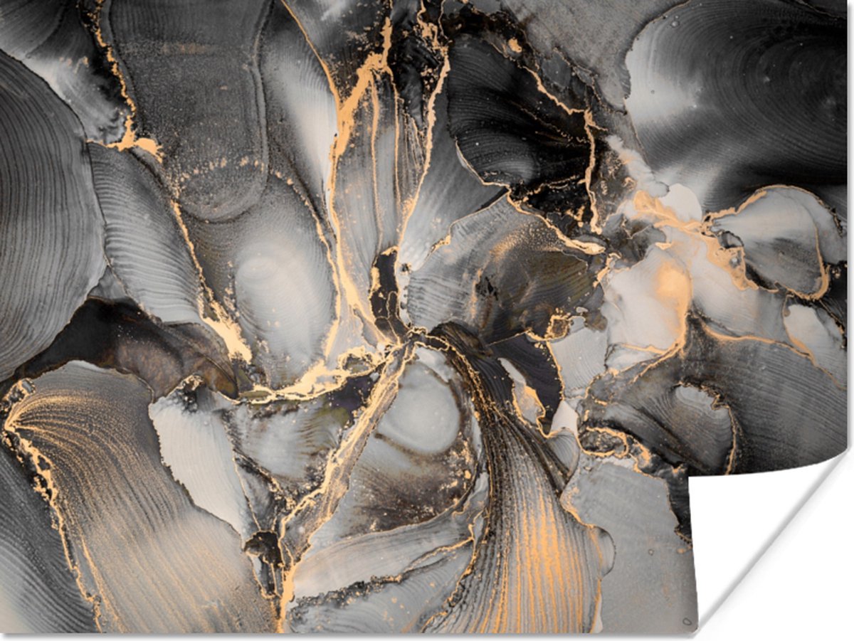 Poster Grijs - Luxe - Goud - Marmer - 120x90 cm