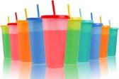 Set de 10 gobelets à couleurs changeantes, gobelets réutilisables de 680 ml avec couvercles et pailles, gobelets en plastique pour boissons froides en plusieurs couleurs, idéaux pour les adultes, les enfants, les femmes, les fêtes