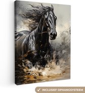 Canvas schilderij 60x80 cm - Paard zwart - Kamer decoratie - Dieren accessoires - Schilderijen woonkamer dier - Wanddecoratie slaapkamer - Muurdecoratie keuken - Wanddoek interieur binnen - Woondecoratie huis - Paarden spullen