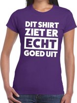 Toppers Dit shirt ziet er echt goed uit tekst t-shirt paars dames - fun tekst shirt voor dames S