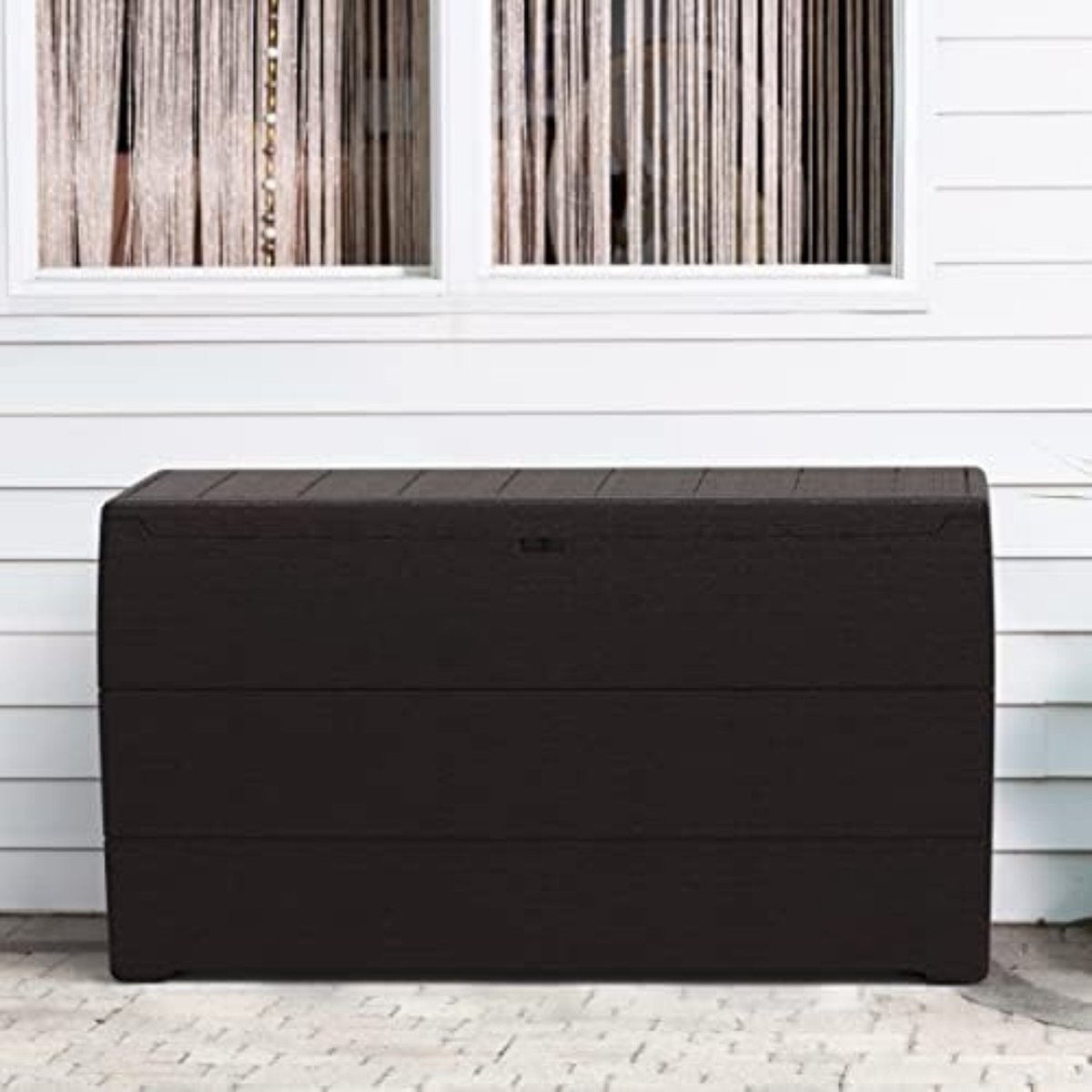 Bol.com Opbergbox tuinkussenbox waterdicht - Tuinkussenbox waterdicht - Kussenbox voor buiten - 116,5 x 45 x 56 cm - Bruin aanbieding