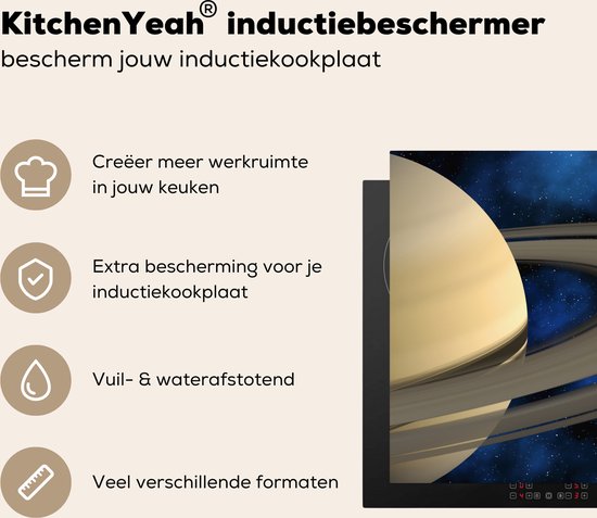 KitchenYeah® Inductie beschermer 80.2x52.2 cm - Saturnus tegen een donkerblauwe hemel - Kookplaataccessoires - Afdekplaat voor kookplaat - Inductiebeschermer - Inductiemat - Inductieplaat mat