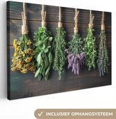 Peinture sur toile 180x120 cm - Décoration murale Herbes - Épices - Bois - Nature morte - Accessoires de Décoration murale - Décoration murale Cuisine - Peintures sur toile