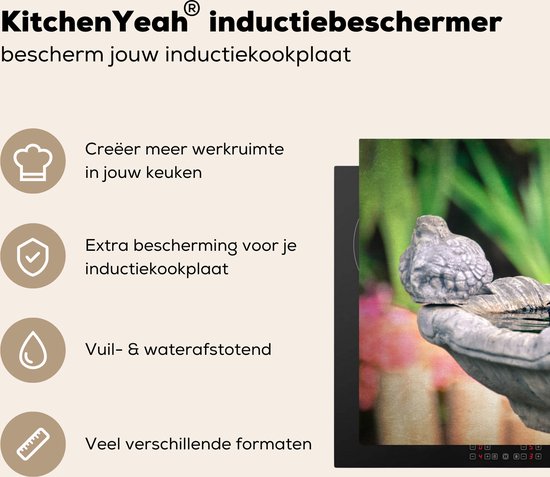 KitchenYeah® Inductie beschermer 76x51.5 cm - Vogel - Water - Fontein - Kookplaataccessoires - Afdekplaat voor kookplaat - Inductiebeschermer - Inductiemat - Inductieplaat mat