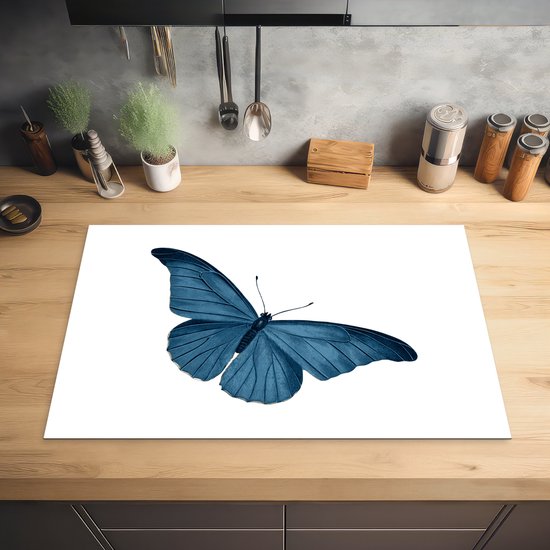 KitchenYeah® Inductie beschermer 80.2x52.2 cm - Vlinder - Dieren - Blauw - Kookplaataccessoires - Afdekplaat voor kookplaat - Inductiebeschermer - Inductiemat - Inductieplaat mat