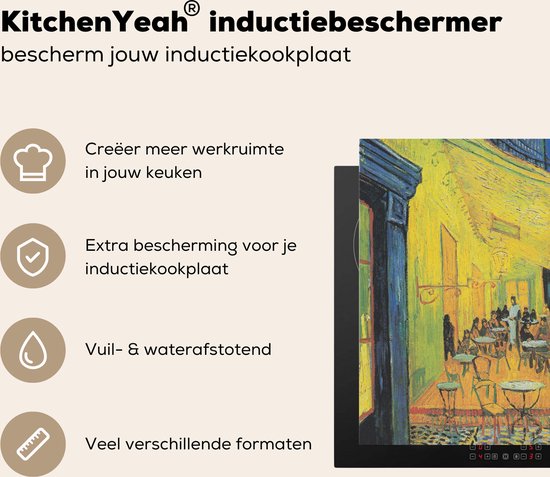 KitchenYeah® Inductie beschermer 60x52 cm - Caféterras bij nacht - Vincent van Gogh - Kookplaataccessoires - Afdekplaat voor kookplaat - Inductiebeschermer - Inductiemat - Inductieplaat mat
