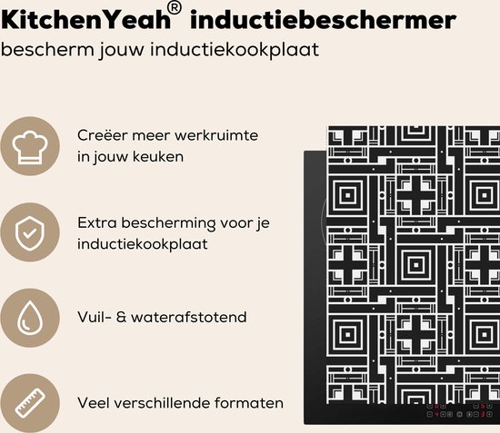 KitchenYeah® Inductie beschermer 57.6x51.6 cm - Geometrie - Patroon - Zwart - Kookplaataccessoires - Afdekplaat voor kookplaat - Inductiebeschermer - Inductiemat - Inductieplaat mat