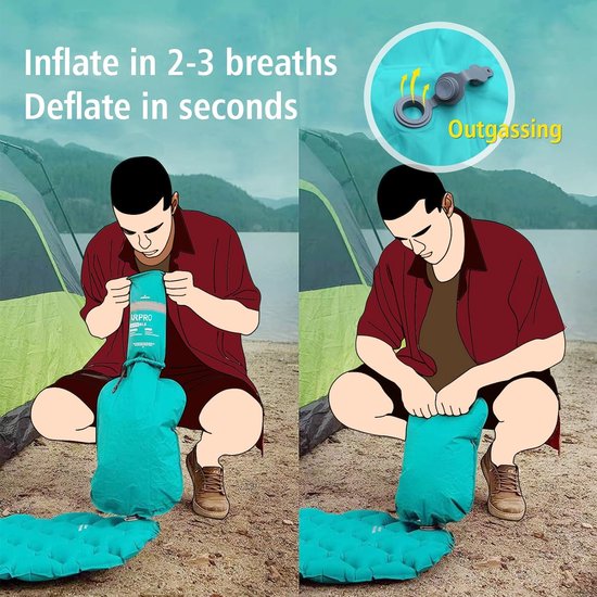 Camping isomat, luchtmatras, opblaasbaar, ultralicht, ergonomisch design, compacte airpad-mat, rugzakreizen, wandelen, outdoor-activiteiten, oranje van Camp — afbeelding 3