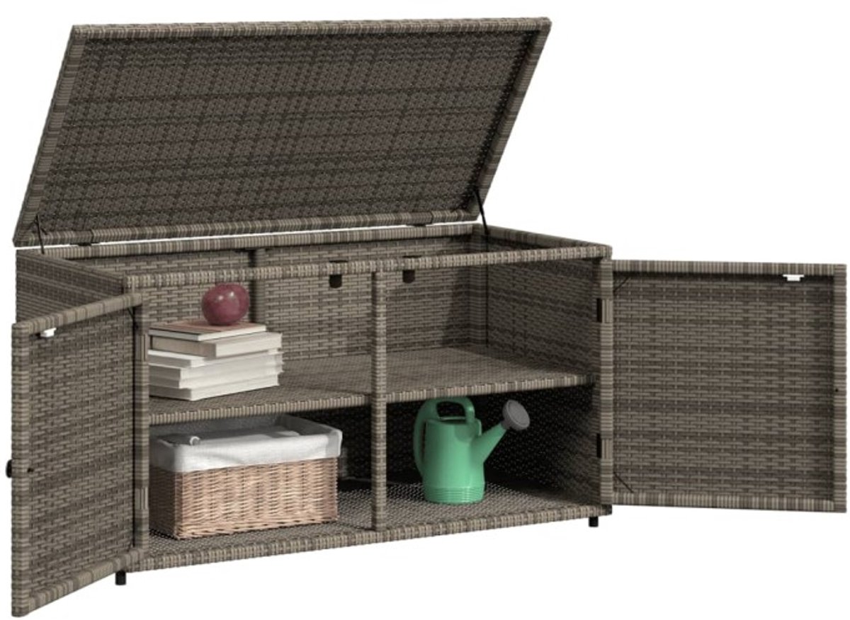 vidaXL - Tuinkast 110x55x60,5 cm poly rattan bruin tuin kast kastje buiten | Leen Bakker