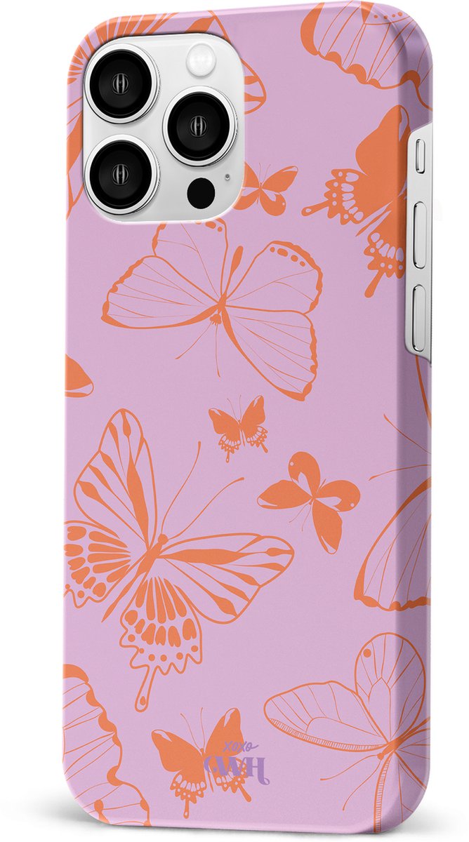xoxo Wildhearts Give Me Butterflies - Double Layer - Hard hoesje geschikt voor iPhone 11 Pro Max hoesje - Siliconen hoesje met vlinders - Beschermhoesje geschikt voor iPhone 11 Pro Max hoesje roze, oranje