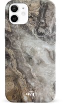 xoxo Wildhearts Marble Grey River - Single Layer - Hoesje geschikt voor iPhone 12 Marmer hoesje shockproof - Hard Case beschermhoesje geschikt voor iPhone 12 - Grijs