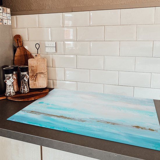 KitchenYeah® Inductie beschermer 80.2x52.2 cm - Verf - Schilderij - Abstract - Blauw - Kookplaataccessoires - Afdekplaat voor kookplaat - Inductiebeschermer - Inductiemat - Inductieplaat mat