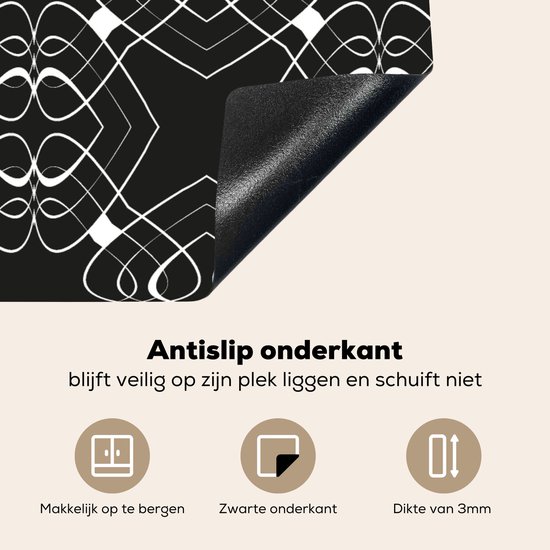 KitchenYeah® Inductie beschermer 60x52 cm - Patroon - Lijn - Zwart Wit - Kookplaataccessoires - Afdekplaat voor kookplaat - Inductiebeschermer - Inductiemat - Inductieplaat mat