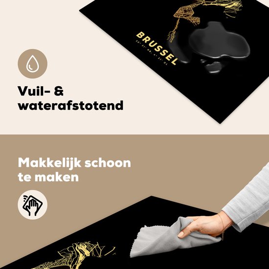 KitchenYeah® Inductie beschermer 78x52 cm - Plattegrond – Kaart - België - Brussel – Stadskaart - Goud - Kookplaataccessoires - Afdekplaat voor kookplaat - Inductiebeschermer - Inductiemat - Inductieplaat mat