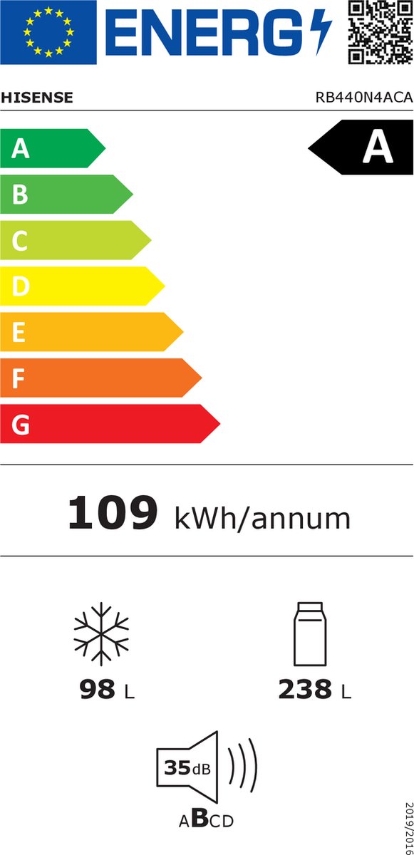 Hisense RB440N4ACA, Koelkast met A Energielabel - Koel-vriescombinatie - No Frost - RVS - Multi-Air Flow - Fast Freeze - 35dB (A) -Inverter Compressor - 336 Liter — afbeelding 2