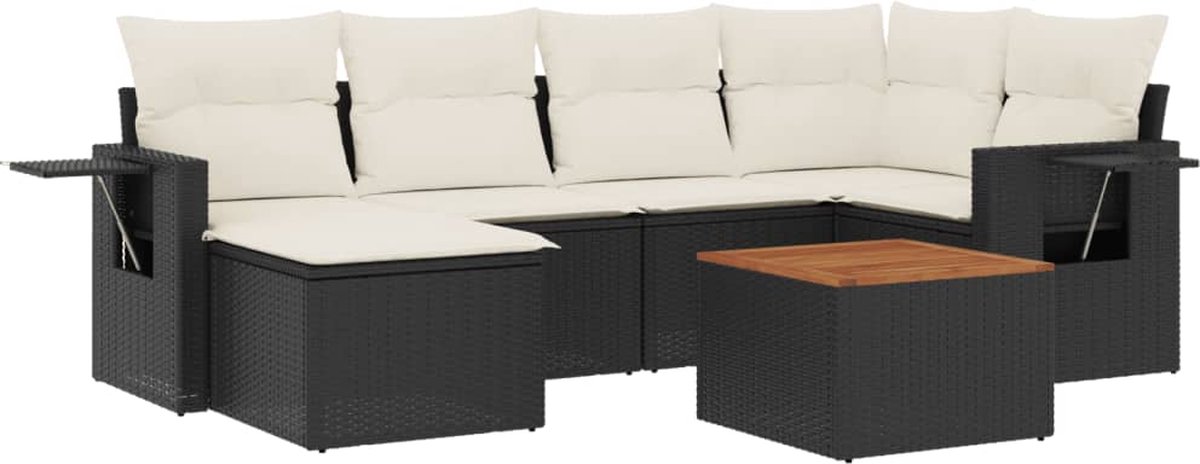 vidaXL 7-delige - Loungeset - met - kussens - poly - rattan - zwart