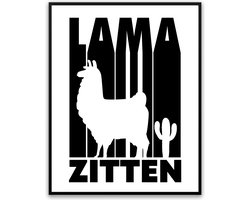 Lama Zitten fotolijst met glas 40 x 50 cm - Prachtige kwaliteit -laat maar zitten - boeiend Woonkamer - Slaapkamer - Harde lijst - Glazen plaat - inclusief ophangsysteem - Grappige Poster - Foto op hoge kwaliteit uitgeprint