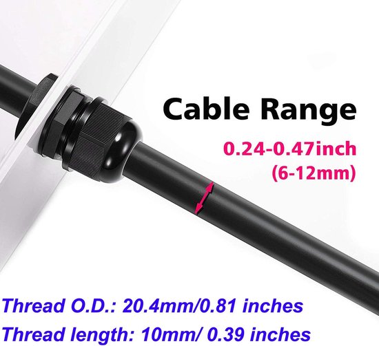 30pcs Kabelwartel, PG13.5 Kunststof IP68 Waterdicht Verstelbare 6.0-12mm Kabelwartelverbinding met Pakkingen, M20×1.5 Draadconnector, Draadbeschermer(Zwart) van Chudian — afbeelding 3