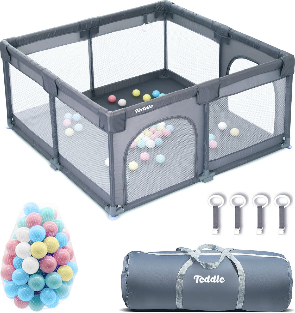 Teddle Grondbox - Baby Speelbox met 50x Speelballen - Kinderbox - Playpen - 120x120cm - Grijs op Prijzenvolger.com