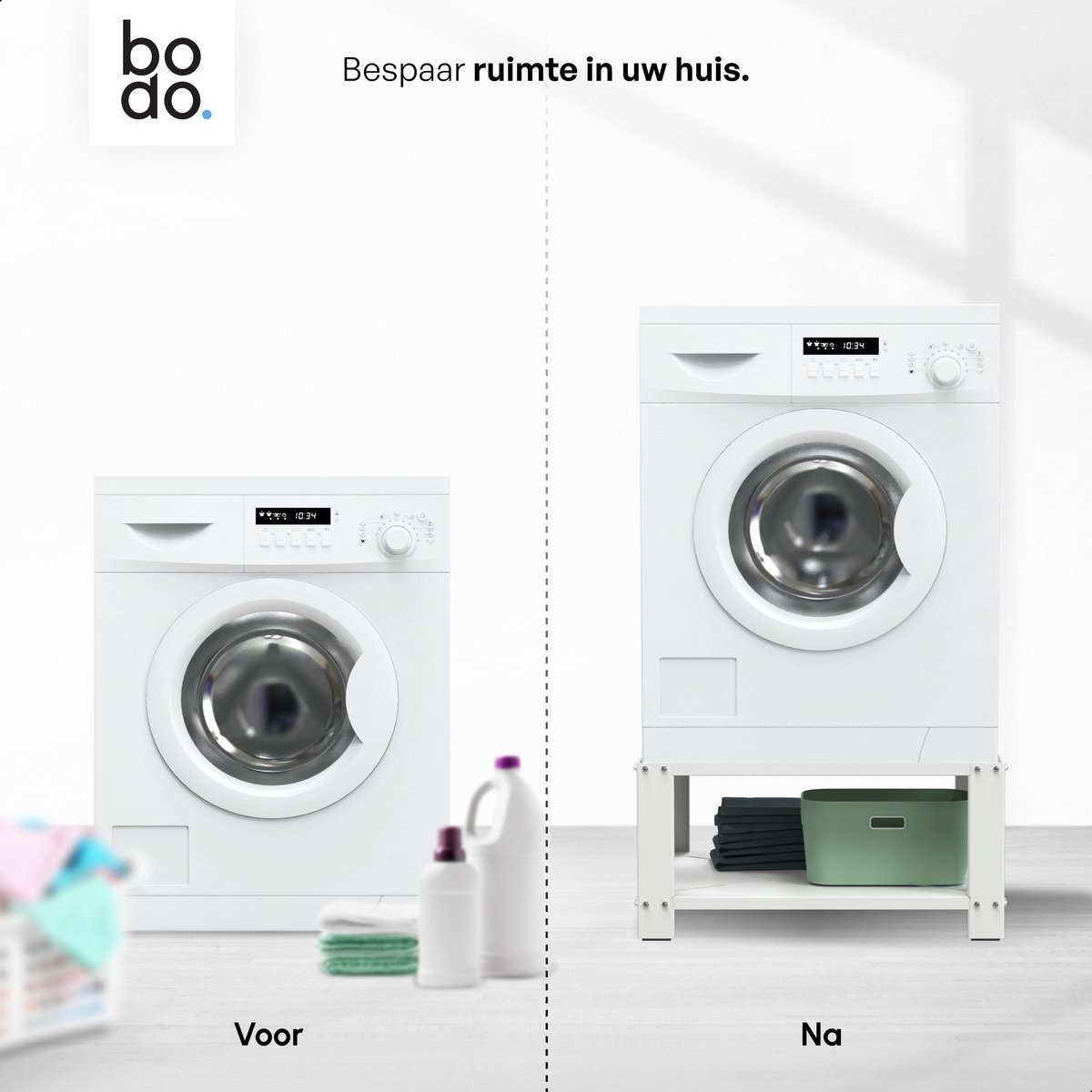Bodo® - Wasmachine Verhoger - Kast - Ombouw met Plank - Wit - 63x54x31cm — afbeelding 3