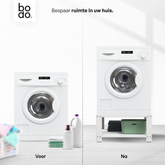 Bodo® - Surélévation de machine à laver - Meuble de machine à laver - Surélévation de machine à laver avec étagère - Socle de machine à laver - Universel - Wit