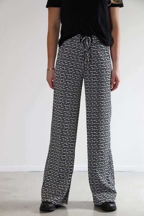 New Star dames broek - broek wijd model - Dorian - zwart/wit print - L32 - maat 27/32