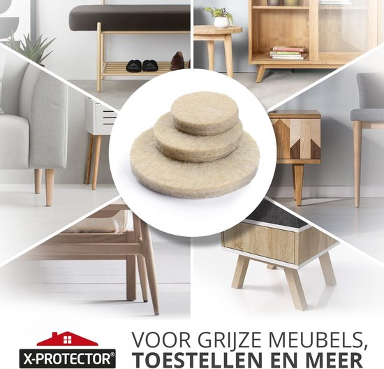 moinkerin 60 Stuks Viltglijders Zelfklevend 25mm Meubilair Pads Vloerbeschermers Dikte 5mm Meubilair Vilten Pads voor Meubelpoten, Stoelpoten Beschermers, Houten Vloeren Beige