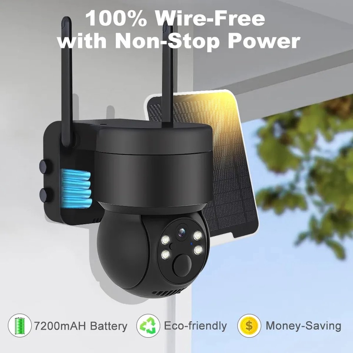 UCOCARE Bewakingscamera, wifi, voor buiten, draadloos, met 14 witte lampen, 360 graden IP-camera, accu, zonnepaneel 5 W, 30 m nachtzicht in kleur, PIR-detectie, ondersteuning Alexa, IP67
