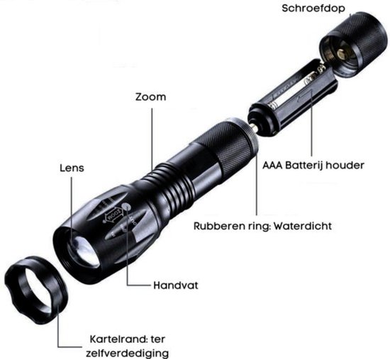 Militaire zaklamp - LED zaklamp - IP55 Waterdicht - Inzoombaar 2 stuks - Exclusief Batterijen - Merkloos