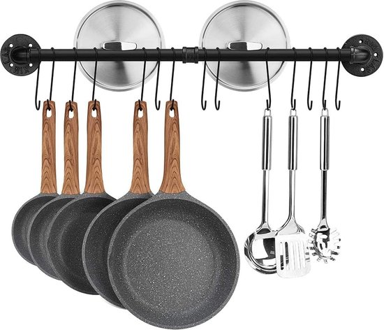 Keukengerei ophangrek 80 cm industriële stijl met 14 haken Hakenrek Keukengerei ophangrek 80 cm industriële stijl met 14 haken Hakenrek