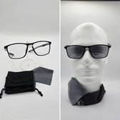 Leesbril +1,5 met meekleurende glazen / zonnebril met grijze lenzen +1.5 / zwarte montuur / heren en dames / elegante bril met etui en doekje / kameleon / lunettes de lecture / verres photochromiques / 106P Aland optiek