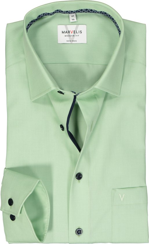 MARVELIS modern fit overhemd - structuur - lichtgroen - Strijkvrij - Boordmaat: 40