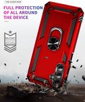 Rood telefoonhoesje met militair-grade bescherming, schokabsorberend en ring aan de achterkant.