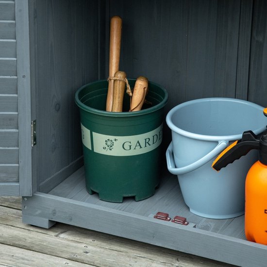 Tuinkast hout - Opbergkasten met deuren - Tuinhuis - Tuinschuur - Schuur voor gereedschap - Grijs - 87 x 46,5 x 160 cm