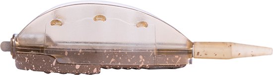 Amorce transparente avec un design moucheté brun, une pointe beige et un côté fermé.