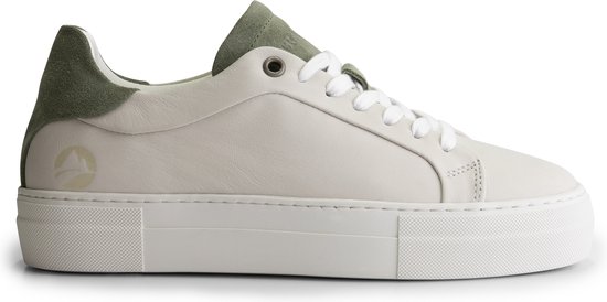 Travelin' Santec Leren Damessneakers - Veterschoenen - Wit/Groen leer - Maat 39